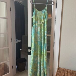Lilly Pulitzer blue, green and gold silk Maxi Dress size S